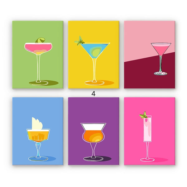 Paint by Numbers – 6 Canvas Set | Stylish Cocktail Glasses Figured'Art