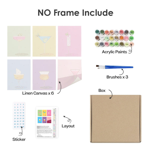 Paint by Numbers – 6 Canvas Set | Stylish Cocktail Glasses