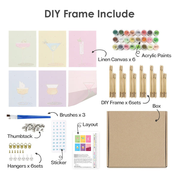 Paint by Numbers – 6 Canvas Set | Stylish Cocktail Glasses