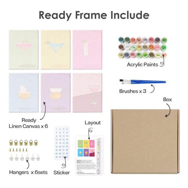 Paint by Numbers – 6 Canvas Set | Stylish Cocktail Glasses
