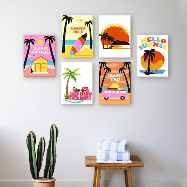 Paint by Numbers – 6 Canvas Set | Summer Beach Posters