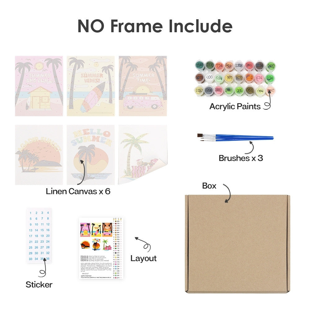 Paint by Numbers – 6 Canvas Set | Summer Beach Posters