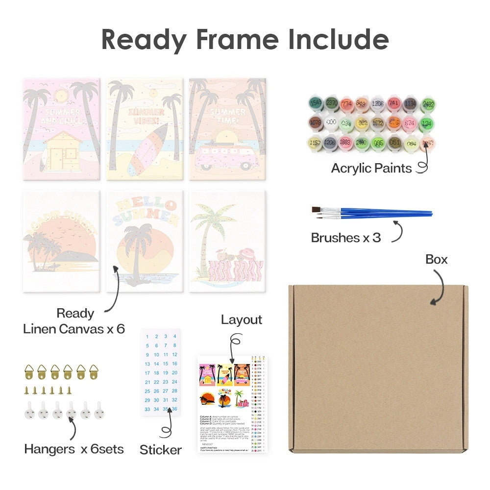 Paint by Numbers – 6 Canvas Set | Summer Beach Posters
