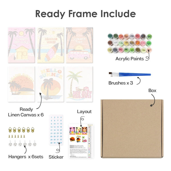 Paint by Numbers – 6 Canvas Set | Summer Beach Posters