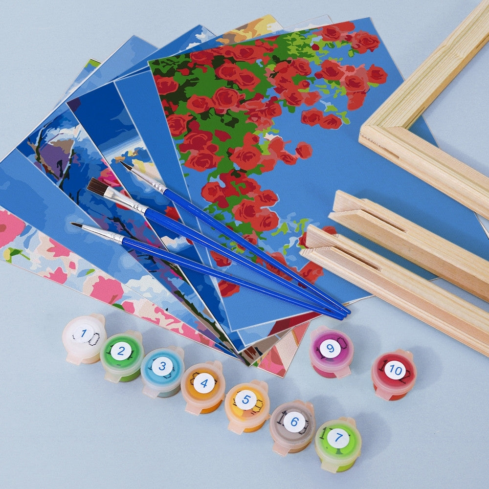 Paint by Numbers – 6 Canvas Set | Flower Bouquets in the Sky