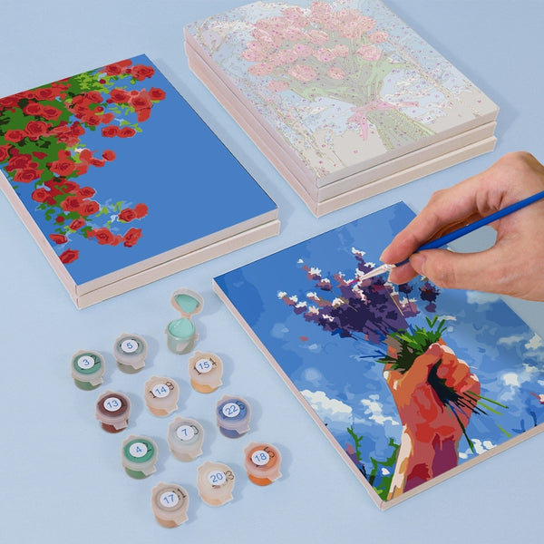 Paint by Numbers – 6 Canvas Set | Flower Bouquets in the Sky