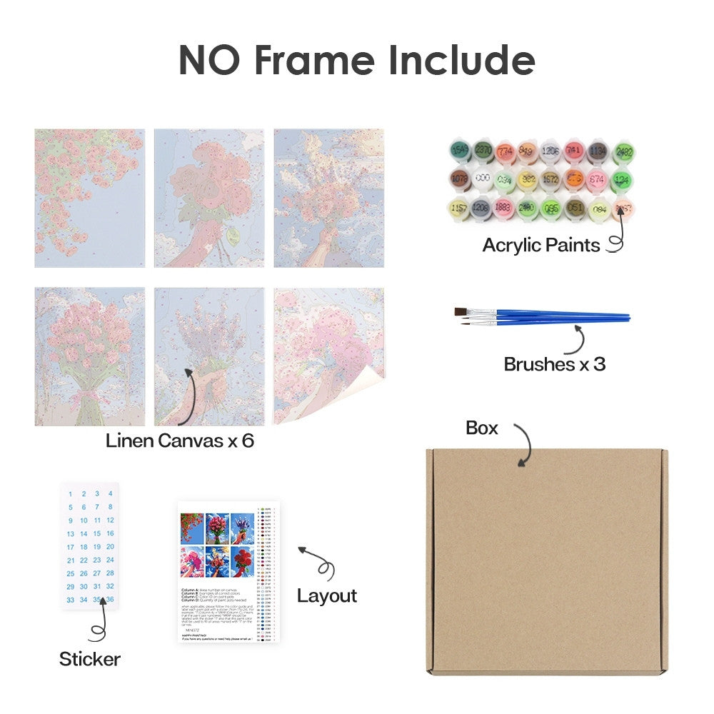 Paint by Numbers – 6 Canvas Set | Flower Bouquets in the Sky