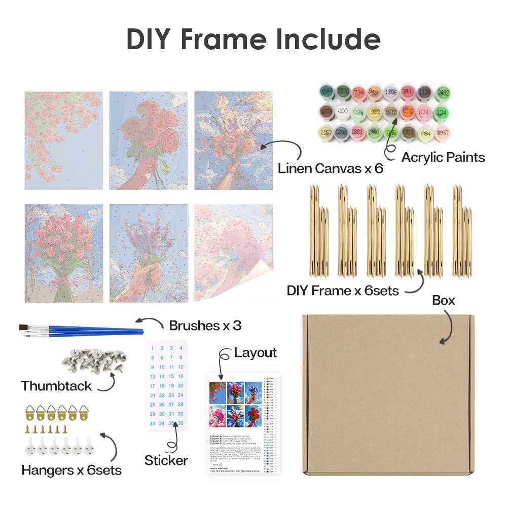 Paint by Numbers – 6 Canvas Set | Flower Bouquets in the Sky