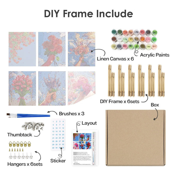 Paint by Numbers – 6 Canvas Set | Flower Bouquets in the Sky
