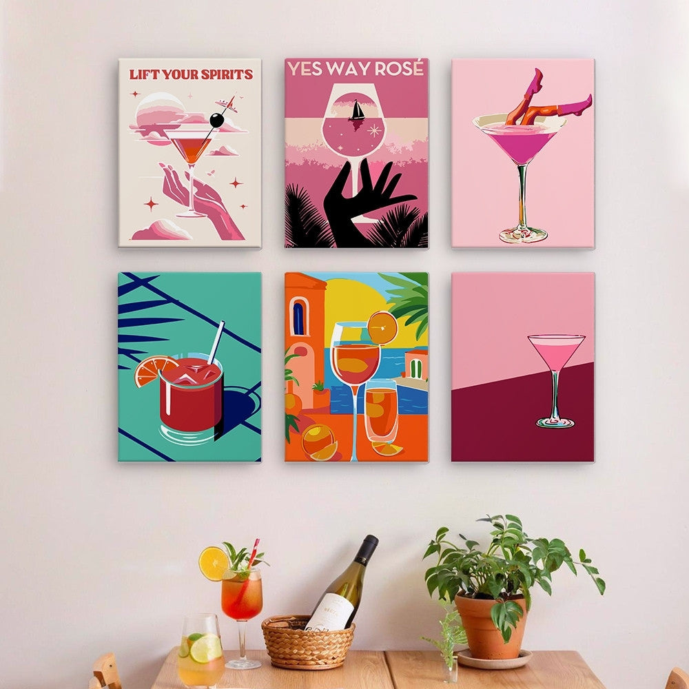 Paint by Numbers – 6 Canvas Set | Chic Cocktail Posters