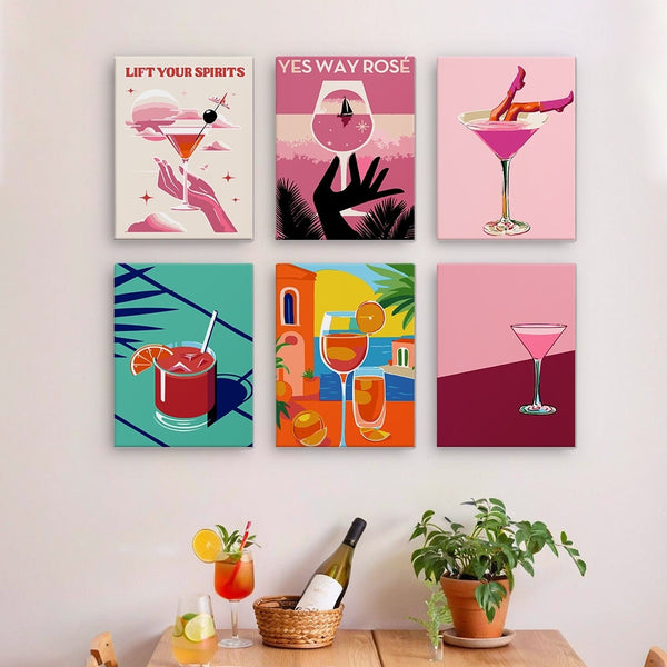 Paint by Numbers – 6 Canvas Set | Chic Cocktail Posters