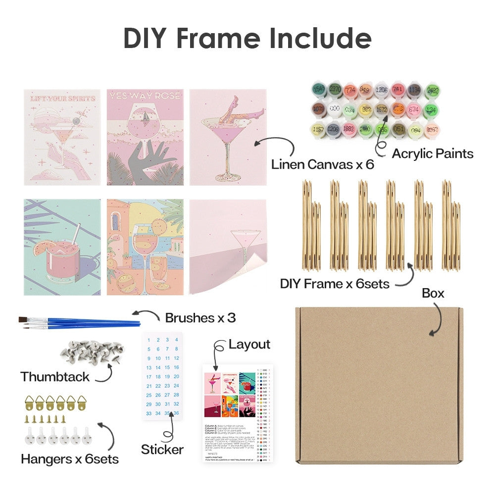 Paint by Numbers – 6 Canvas Set | Chic Cocktail Posters
