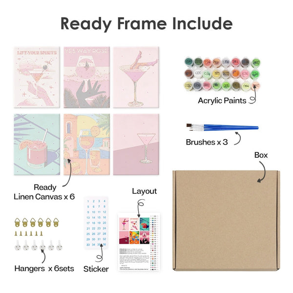 Paint by Numbers – 6 Canvas Set | Chic Cocktail Posters