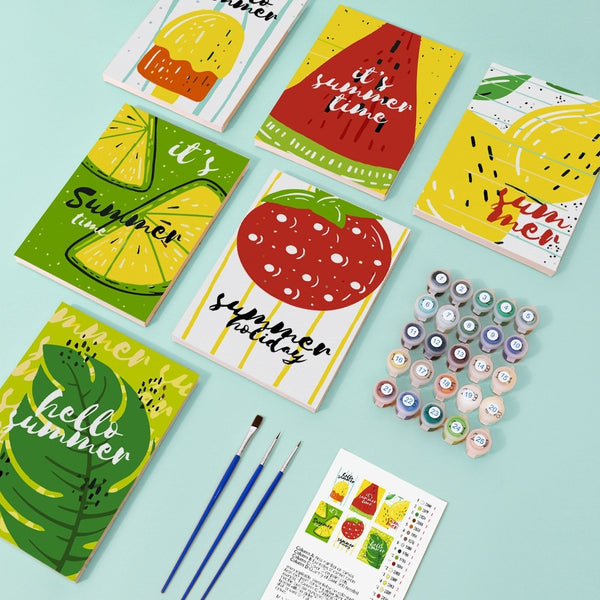 Paint by Numbers – 6 Canvas Set | Summer Fruit Illustrations