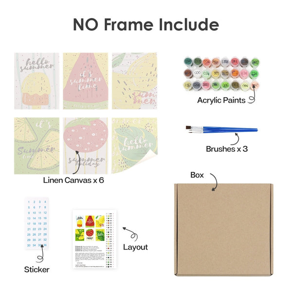 Paint by Numbers – 6 Canvas Set | Summer Fruit Illustrations