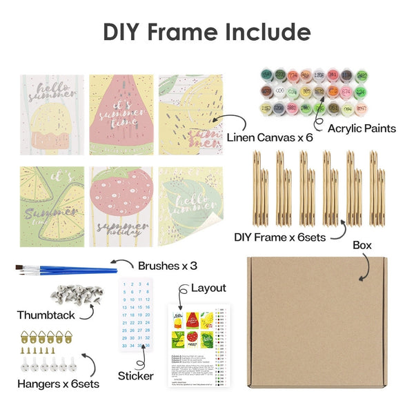 Paint by Numbers – 6 Canvas Set | Summer Fruit Illustrations