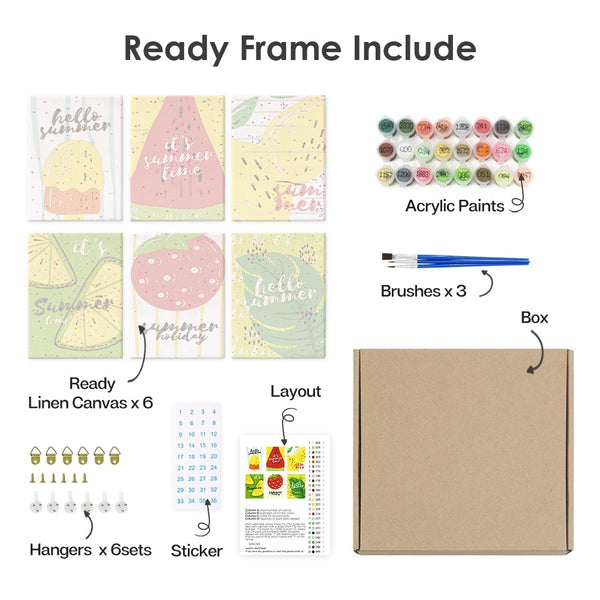 Paint by Numbers – 6 Canvas Set | Summer Fruit Illustrations