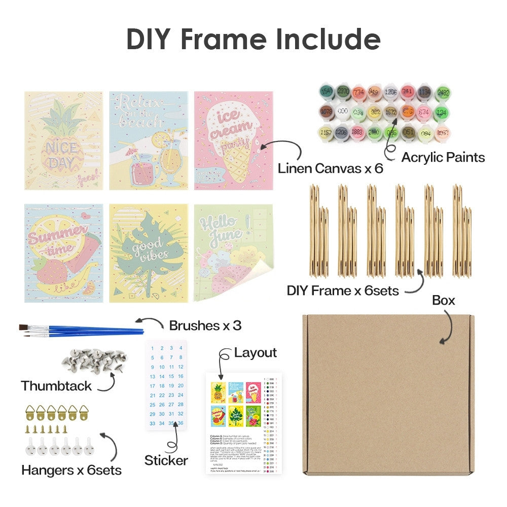 Paint by Numbers – 6 Canvas Set | Good Vibes Summer