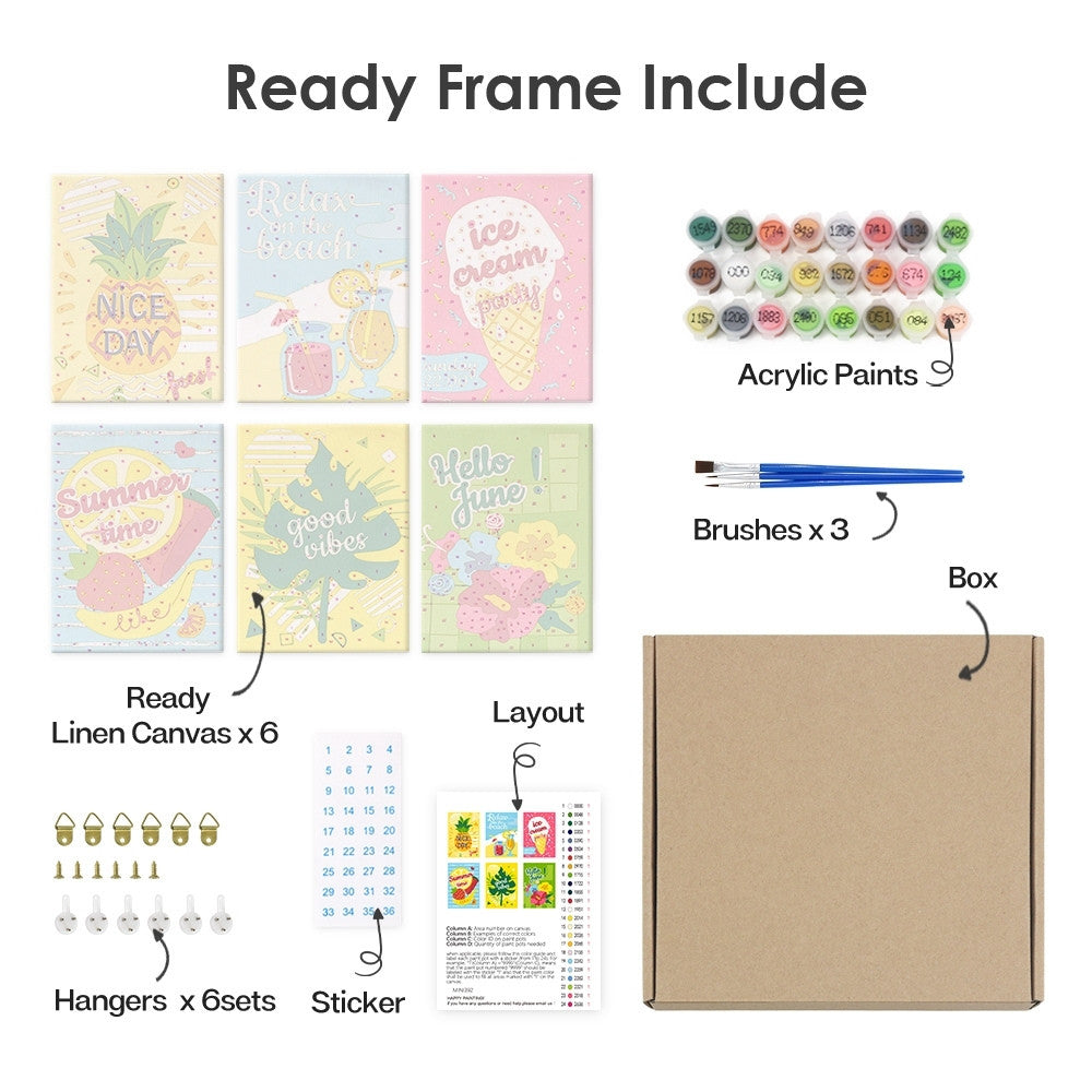 Paint by Numbers – 6 Canvas Set | Good Vibes Summer