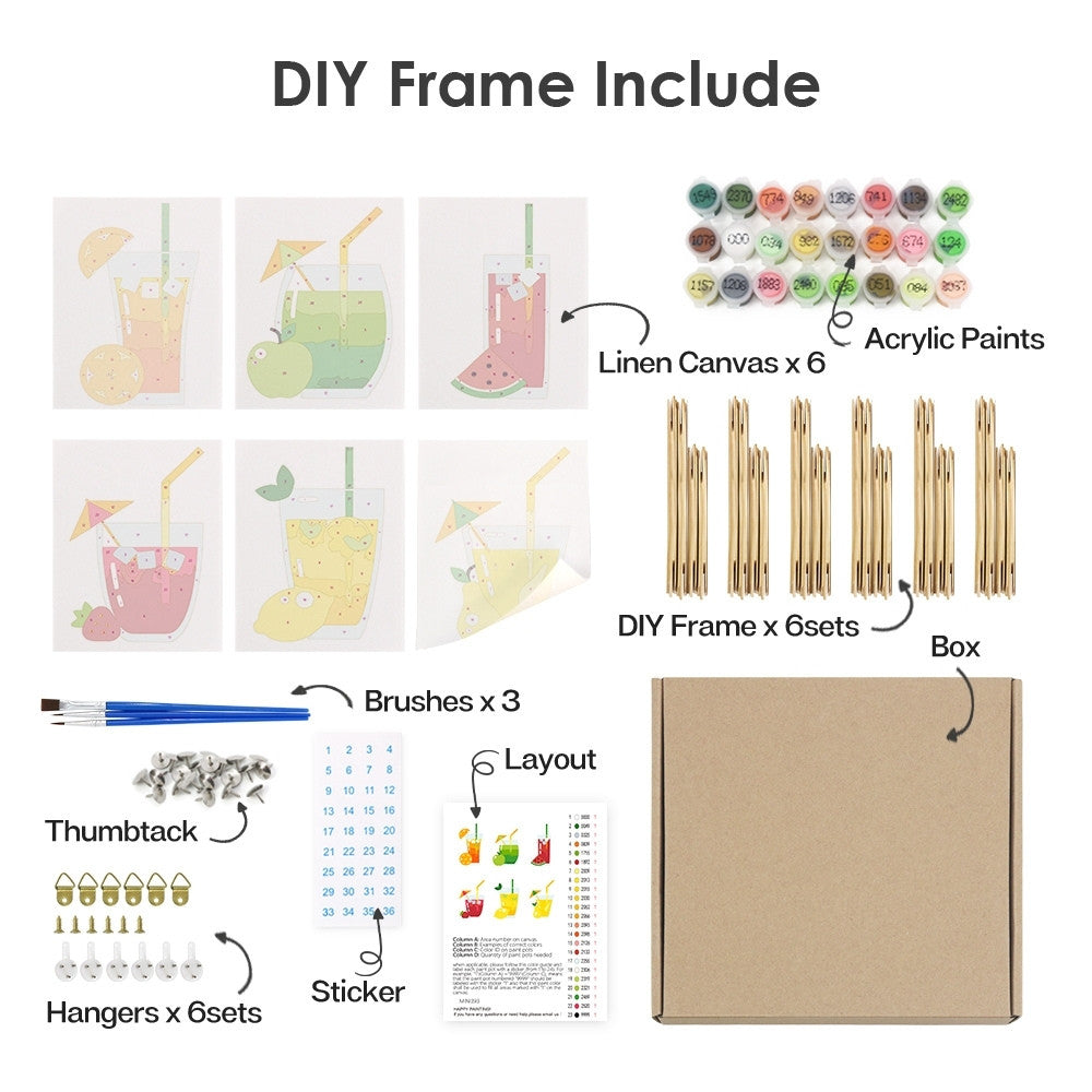 Paint by Numbers – 6 Canvas Set | Fruity Drinks