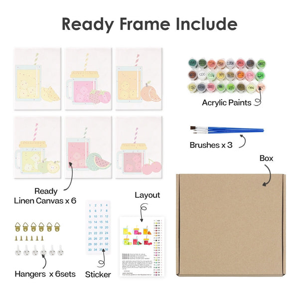 Paint by Numbers – 6 Canvas Set | Fruit Mason Jar Juices