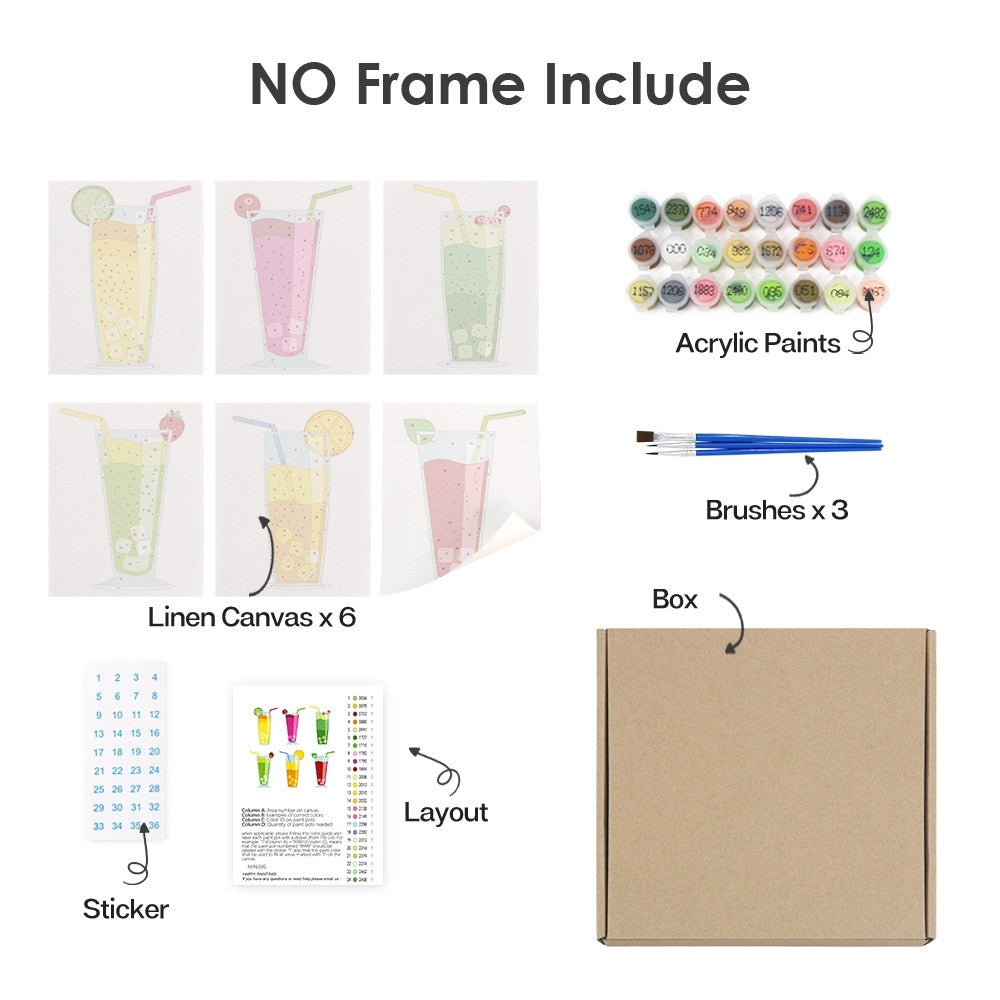 Paint by Numbers – 6 Canvas Set | Sparkling Fruit Drinks