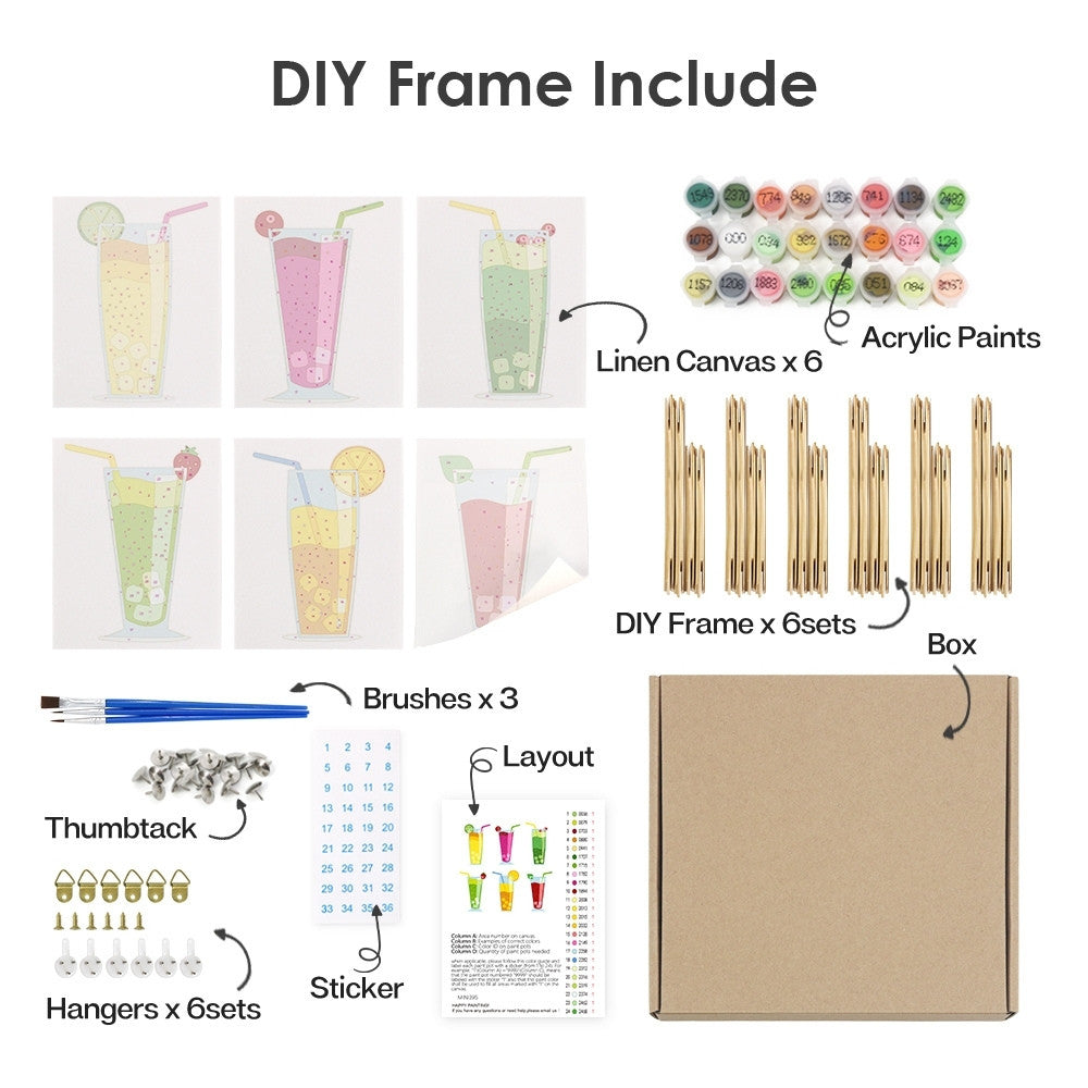 Paint by Numbers – 6 Canvas Set | Sparkling Fruit Drinks