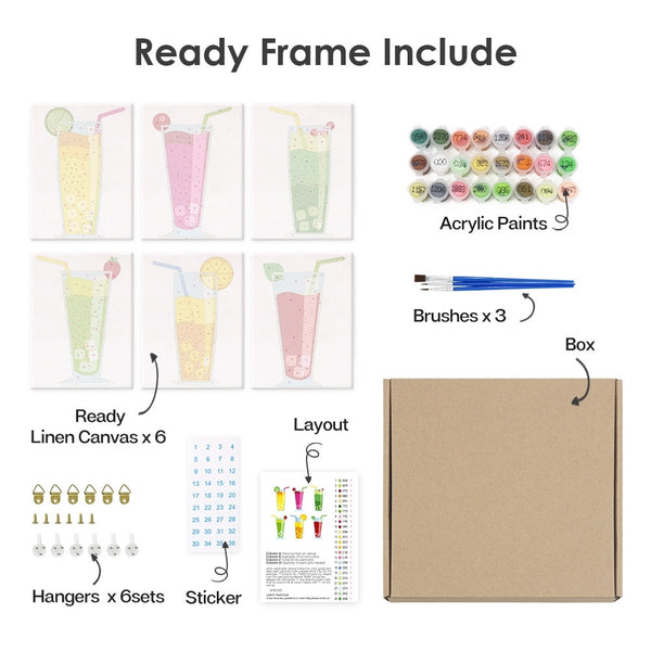 Paint by Numbers – 6 Canvas Set | Sparkling Fruit Drinks