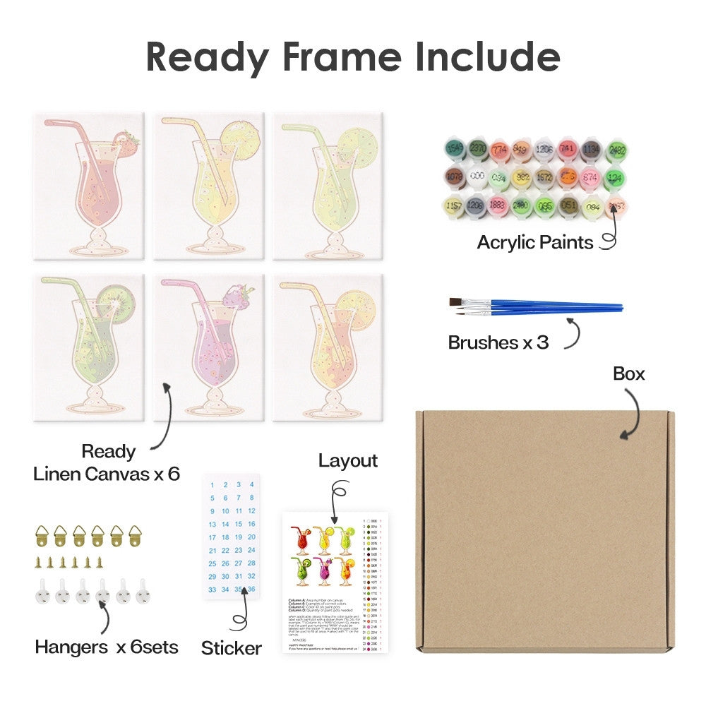 Paint by Numbers – 6 Canvas Set | Fruity Cocktails