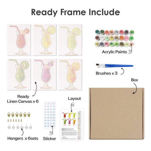 Paint by Numbers – 6 Canvas Set | Fruity Cocktails