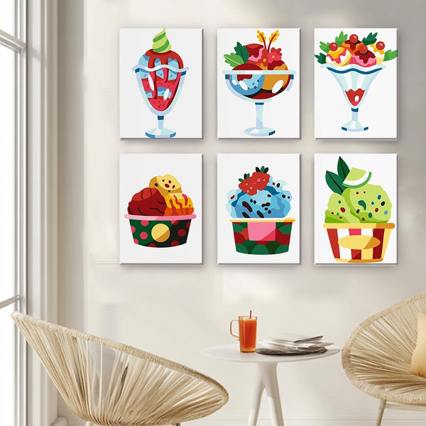 Paint by Numbers – 6 Canvas Set | Ice Cream Sundaes