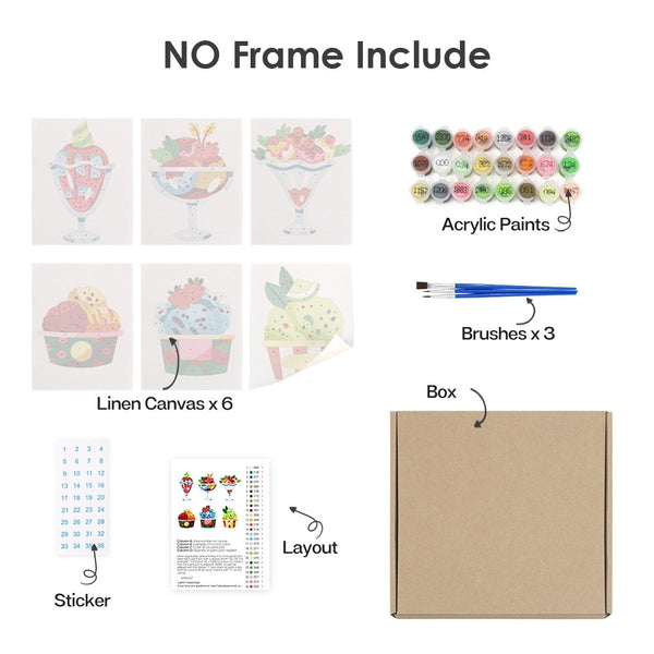 Paint by Numbers – 6 Canvas Set | Ice Cream Sundaes