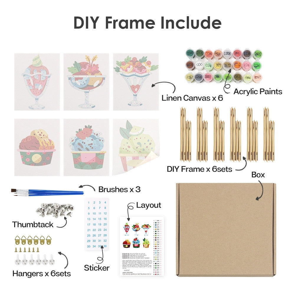 Paint by Numbers – 6 Canvas Set | Ice Cream Sundaes