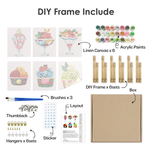 Paint by Numbers – 6 Canvas Set | Ice Cream Sundaes