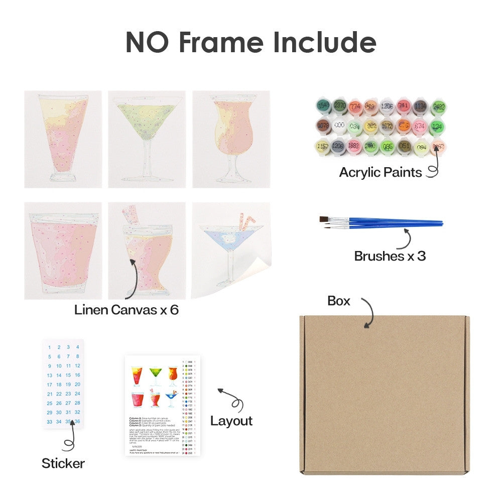 Paint by Numbers – 6 Canvas Set | Colorful Cocktails