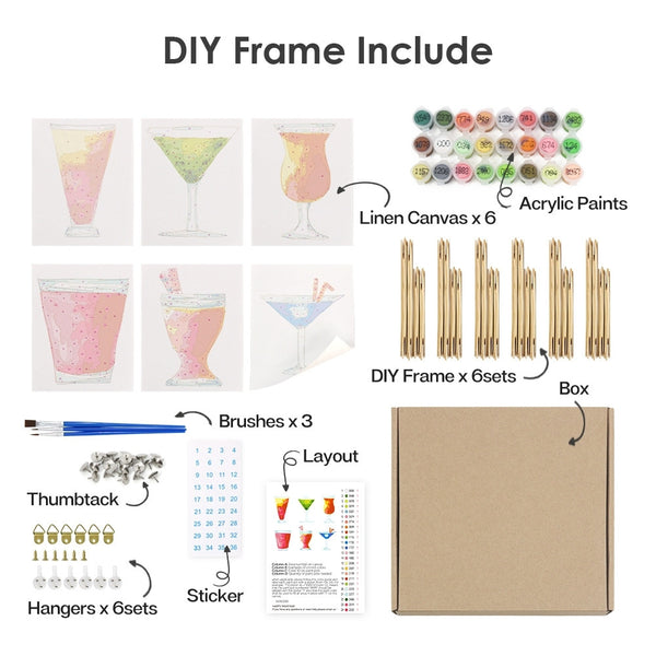 Paint by Numbers – 6 Canvas Set | Colorful Cocktails