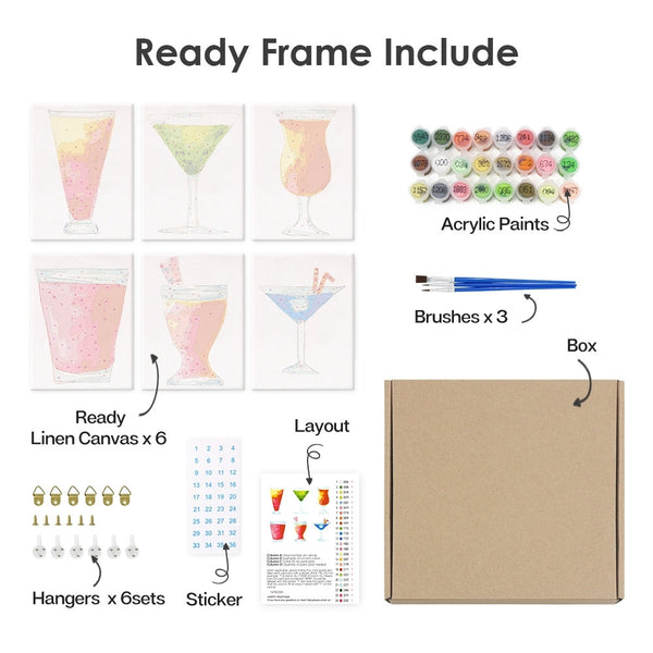 Paint by Numbers – 6 Canvas Set | Colorful Cocktails
