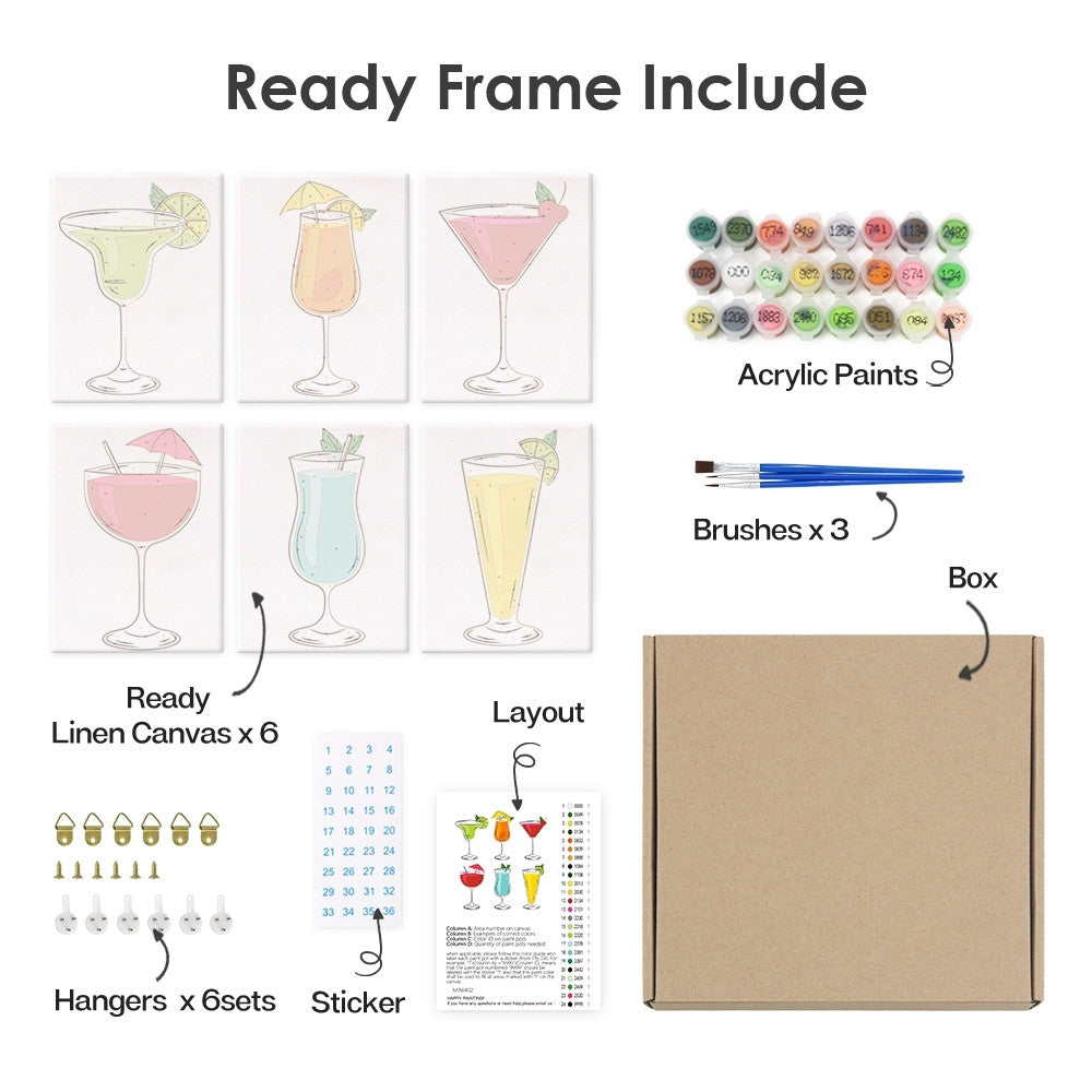 Paint by Numbers – 6 Canvas Set | Classic Cocktails