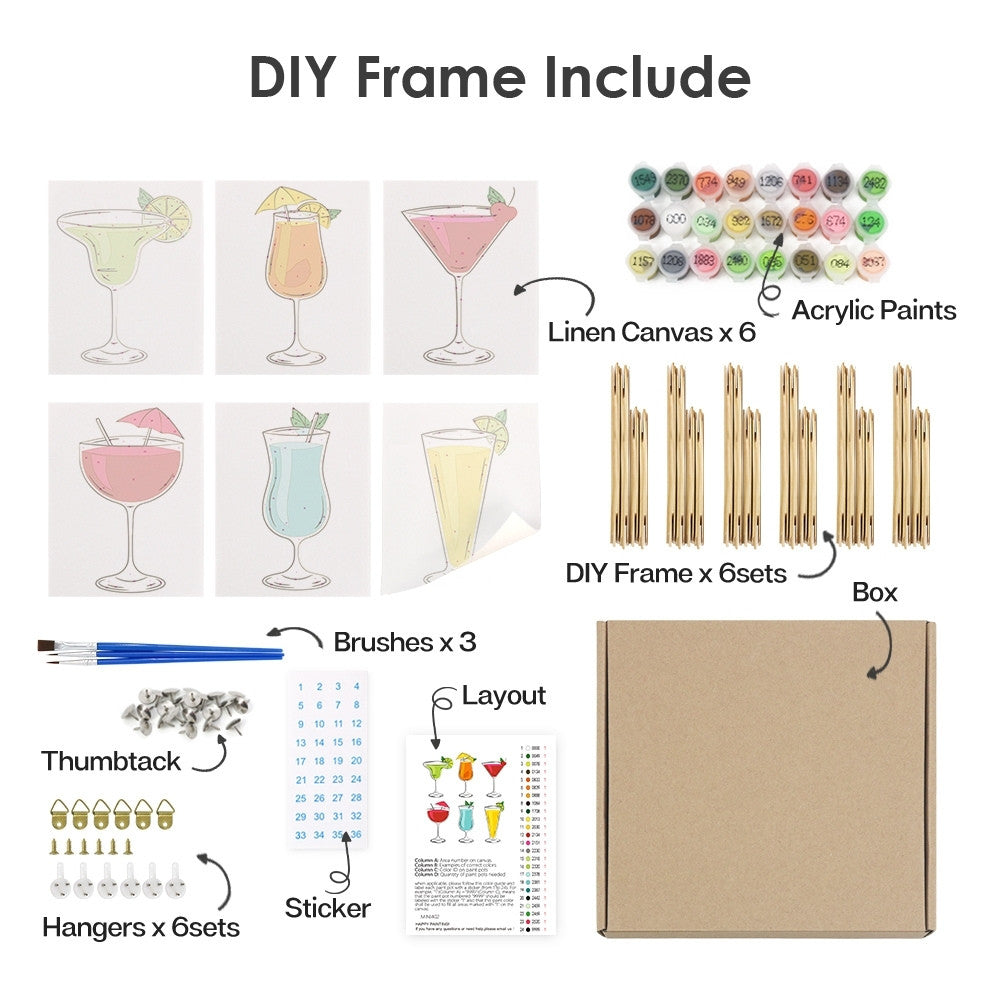 Paint by Numbers – 6 Canvas Set | Classic Cocktails
