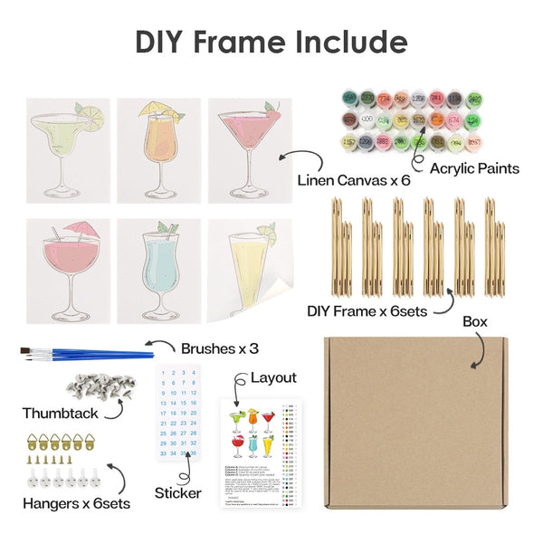 Paint by Numbers – 6 Canvas Set | Classic Cocktails