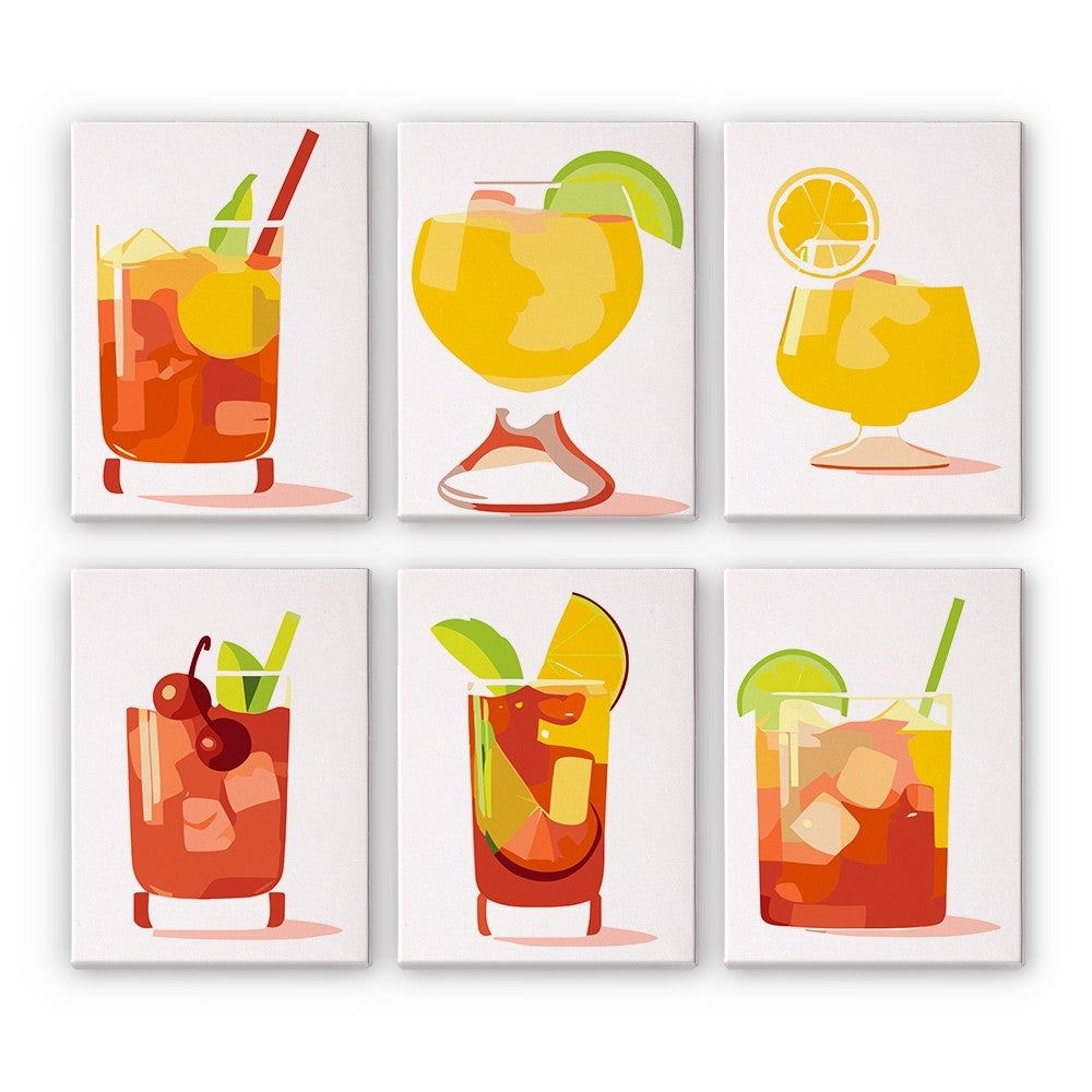 Paint by Numbers – 6 Canvas Set | Tropical Cocktails Figured'Art
