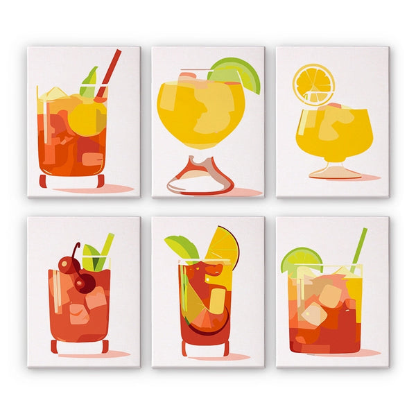 Paint by Numbers – 6 Canvas Set | Tropical Cocktails Figured'Art