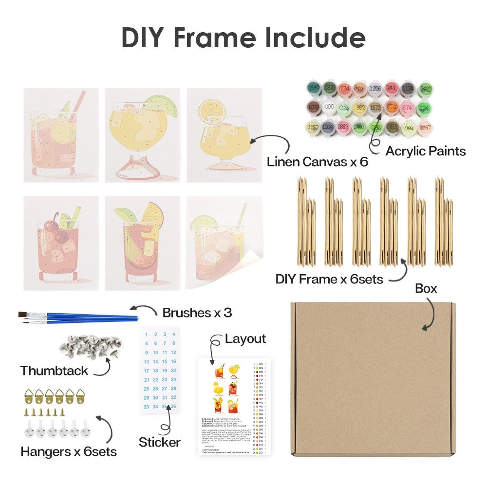 Paint by Numbers – 6 Canvas Set | Tropical Cocktails