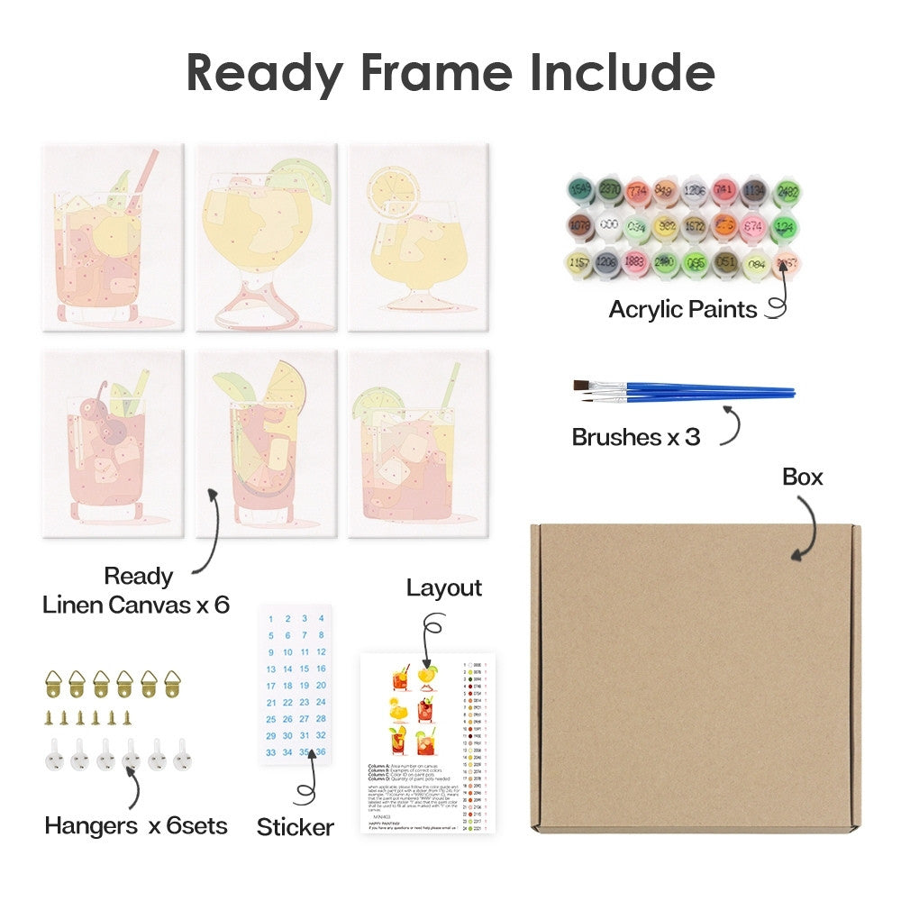 Paint by Numbers – 6 Canvas Set | Tropical Cocktails