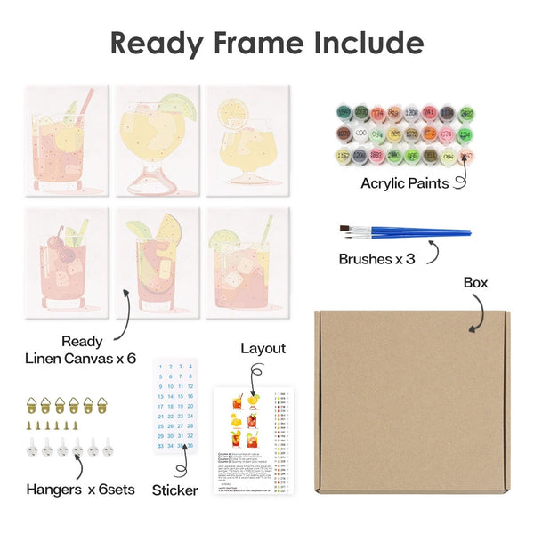 Paint by Numbers – 6 Canvas Set | Tropical Cocktails
