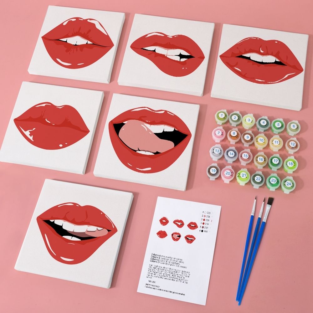 Paint by Numbers – 6 Canvas Set | Red Lips