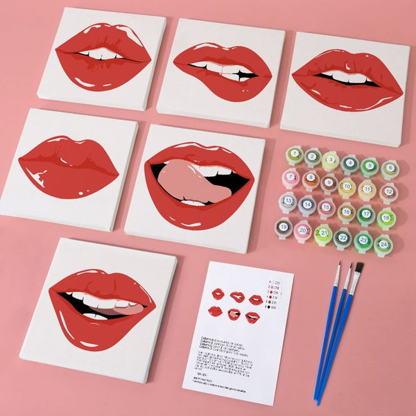 Paint by Numbers – 6 Canvas Set | Red Lips