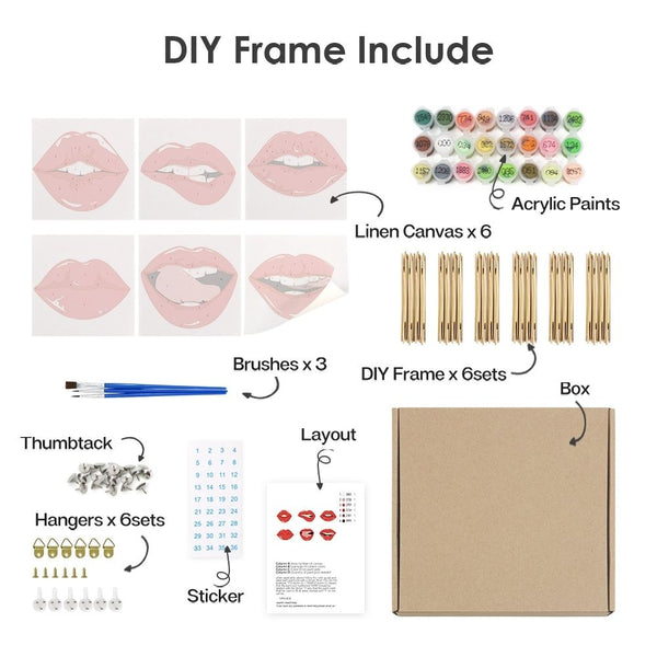Paint by Numbers – 6 Canvas Set | Red Lips