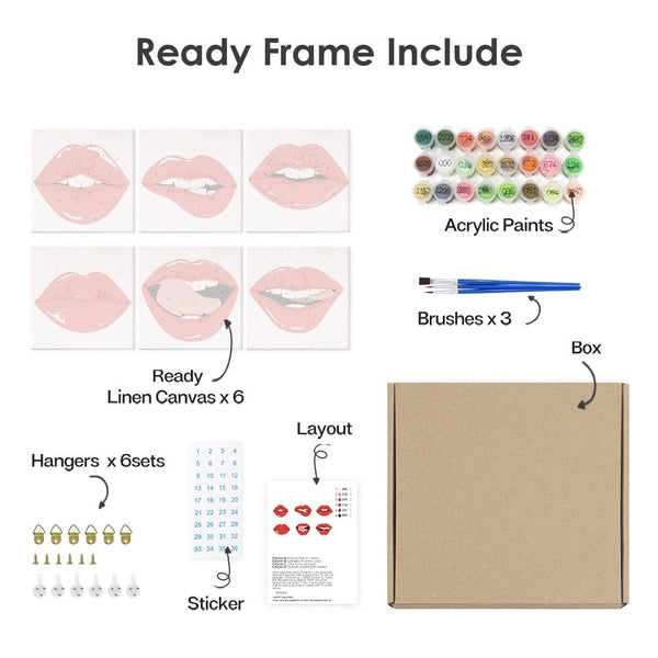 Paint by Numbers – 6 Canvas Set | Red Lips