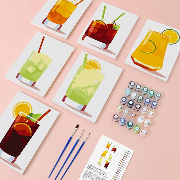 Paint by Numbers – 6 Canvas Set | Vibrant Summer Cocktails